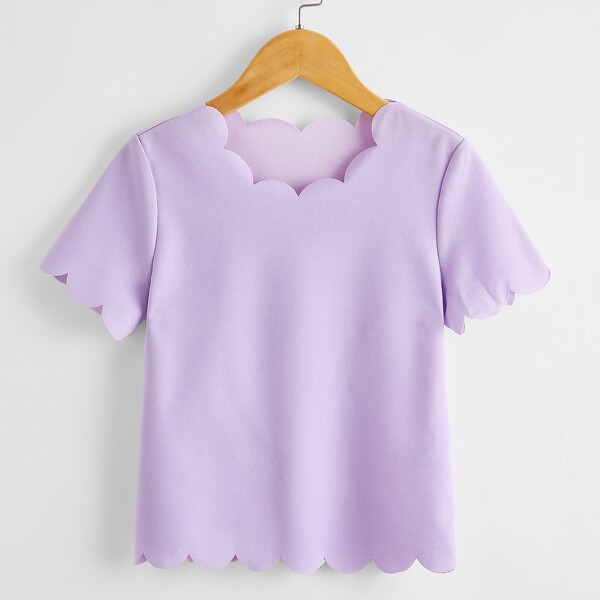 

Girls Scallop Edge Top, Purple pastel
