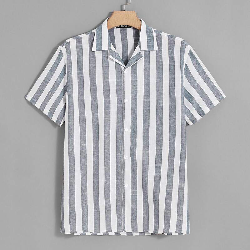 

Guys Revere Collar Striped Shirt, Grey