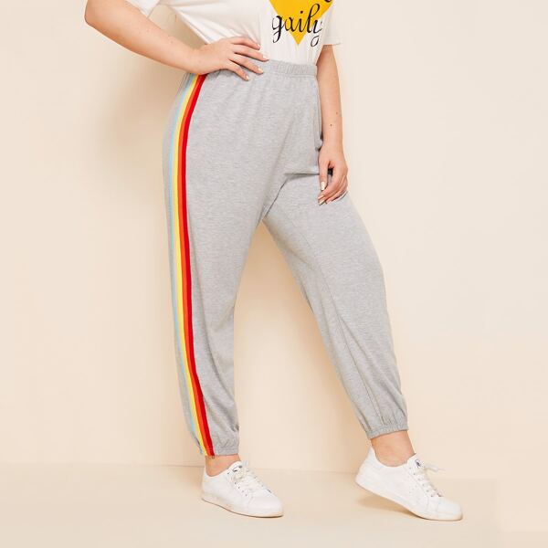 

Plus Contrast Striped Tape Sweatpants, Grey