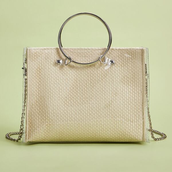 

Clear Satchel Bag With Inner Clutch, Beige