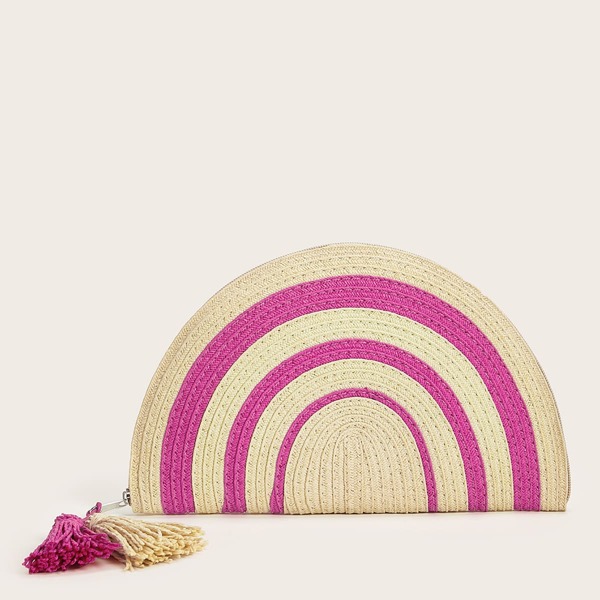 

Tassel Decor Plaited Clutch Bag, Multicolor