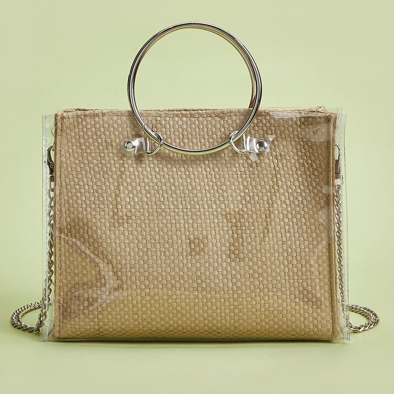 

Clear Satchel Bag With Inner Clutch, Brown