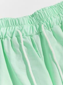 ROMWE MEN Quần Short Nam Dây kéo màu trơn Giải trí - Màu xanh Bạc hà - Xem 3