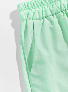 ROMWE MEN Quần Short Nam Dây kéo màu trơn Giải trí - Màu xanh Bạc hà - Xem 4