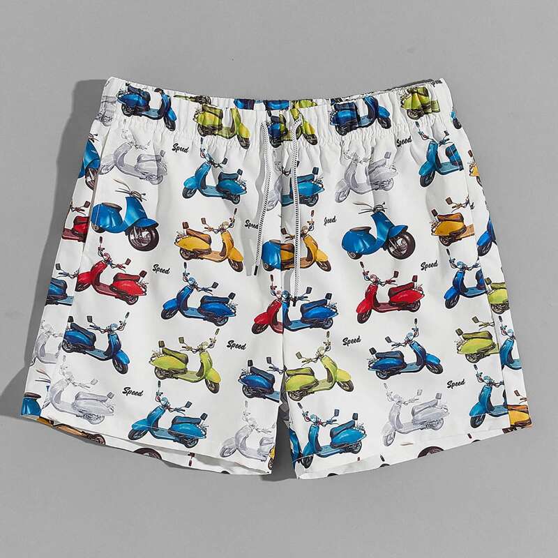 

Guys Drawstring Waist Letter and Motorcycle Print Shorts, Multicolor