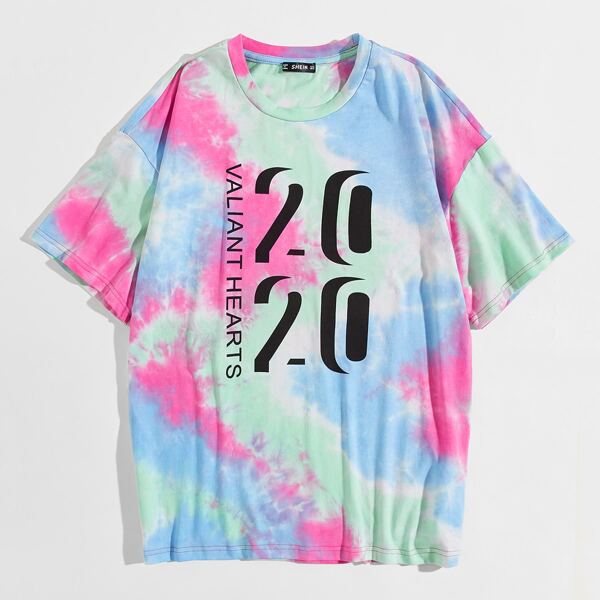 

Men Letter Graphic Tie Dye Tee, Multicolor