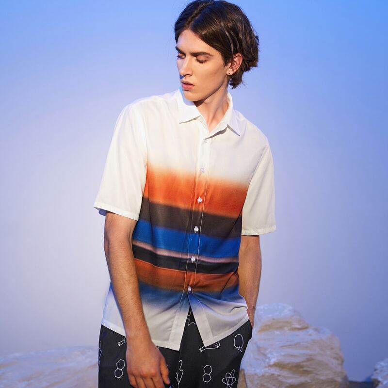 

Guys Collared Colorblock Shirt, Multicolor