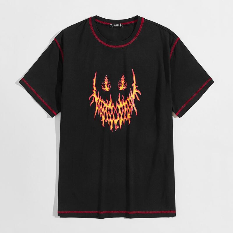 

Guys Contrast Stitch Halloween Print Tee, Black