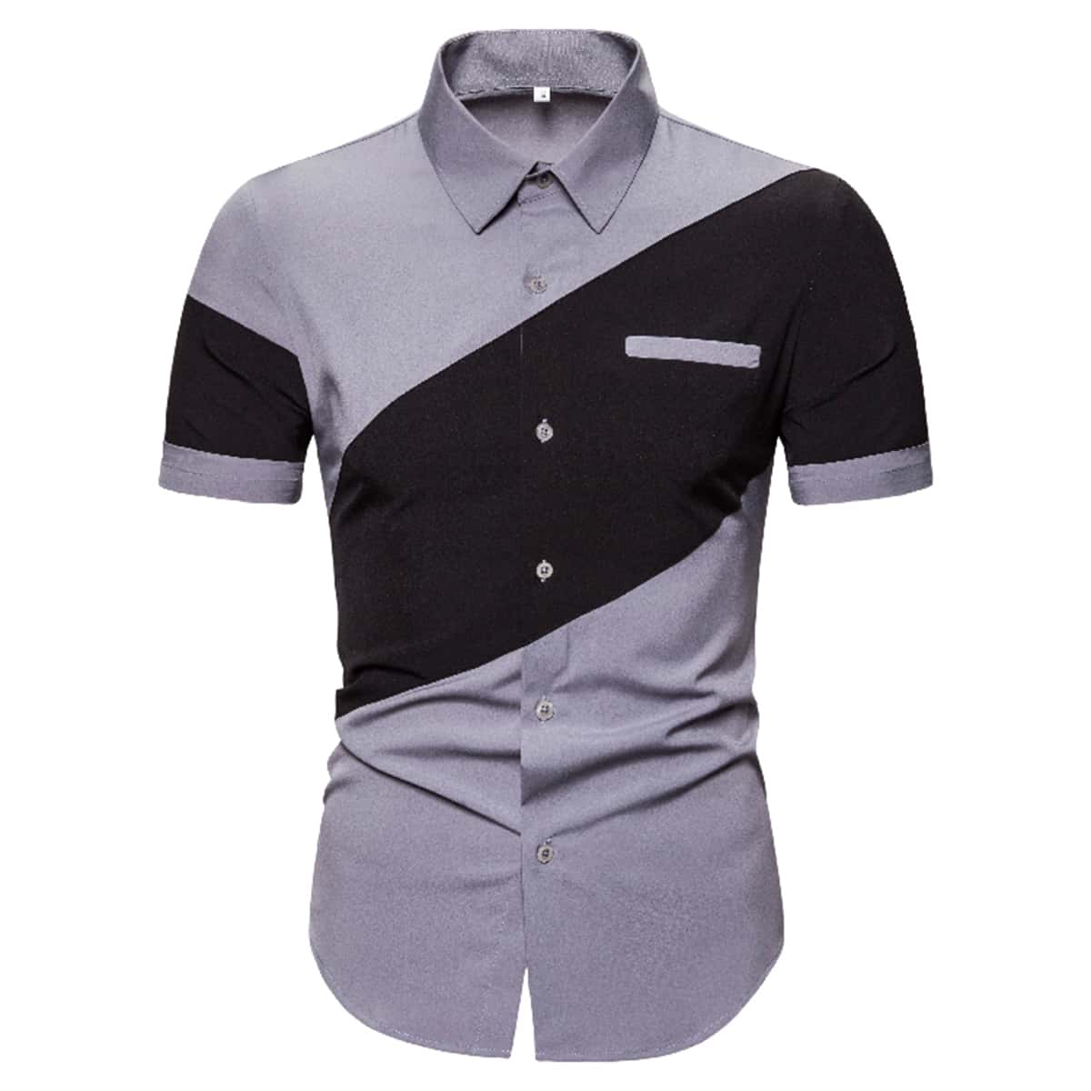 

Guys Contrast Panel Button Through Shirt, Grey