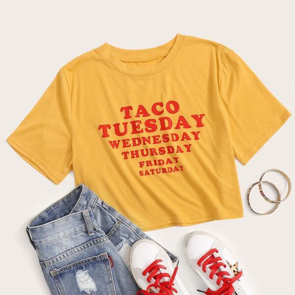 

Slogan Graphic Crop Tee, Yellow