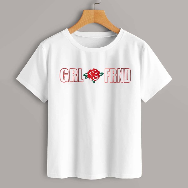 

Letter & Floral Print Tee, White