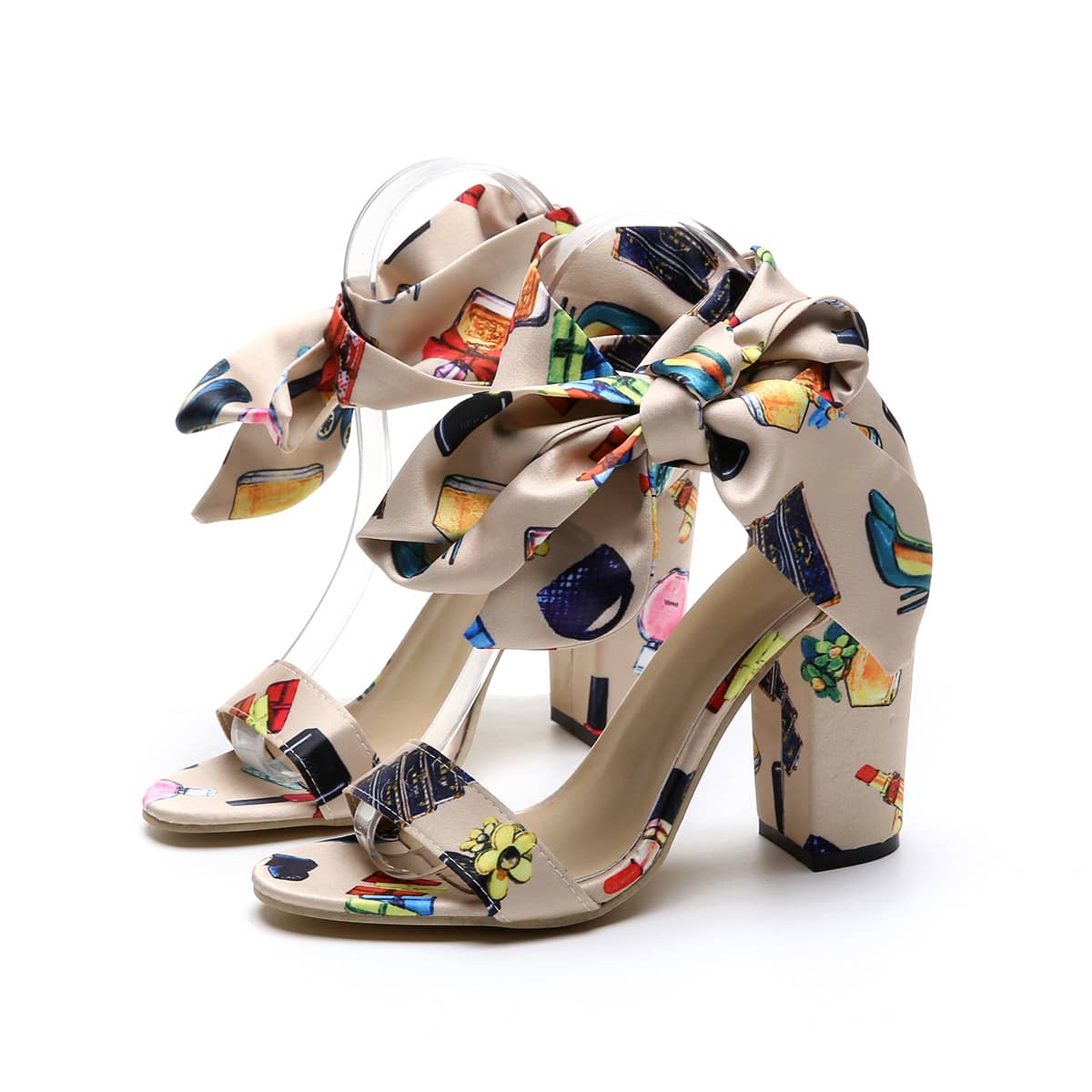 

Open Toe Bow Knot Decor Chunky Heels, Multicolor