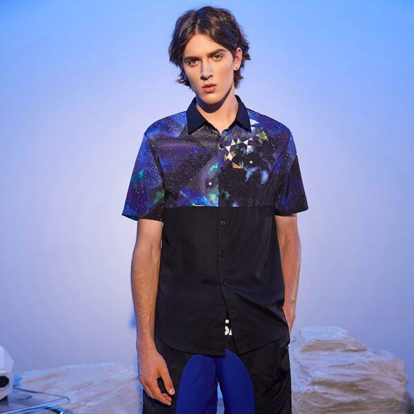 

Men Galaxy Panel Shirt, Black
