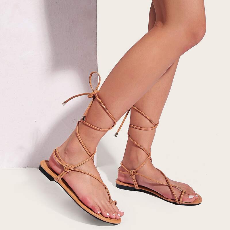 

Toe Loop Tie Leg Sandals, Khaki