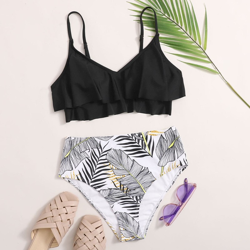 

Tropical Ruffle High Waisted Bikini Swimsuit, Multicolor