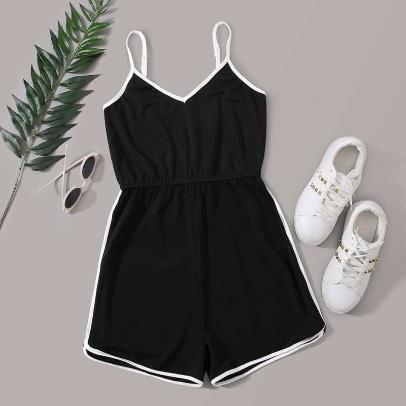 

Contrast Binding Cami Romper, Black