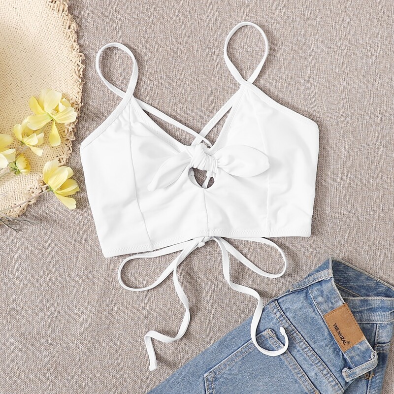 

Knot Front Bikini Top, White