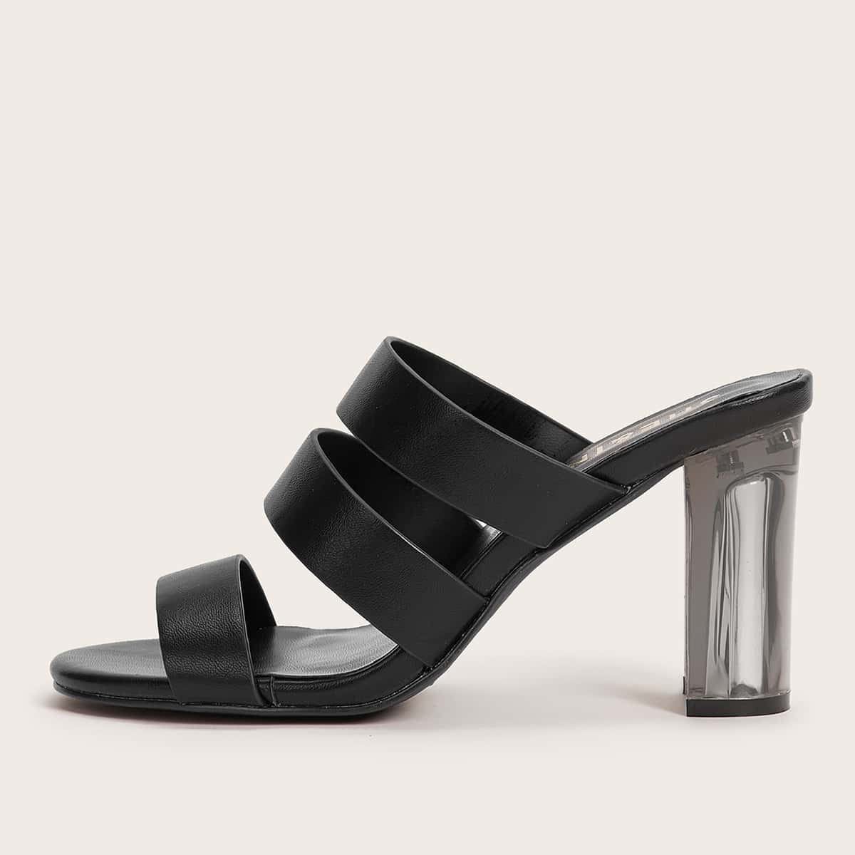 

Multi Strap Chunky Heeled Mules, Black