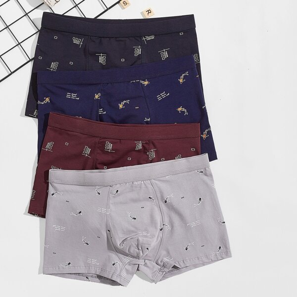 

Men 4pcs Allover Print Boxer Brief, Multicolor