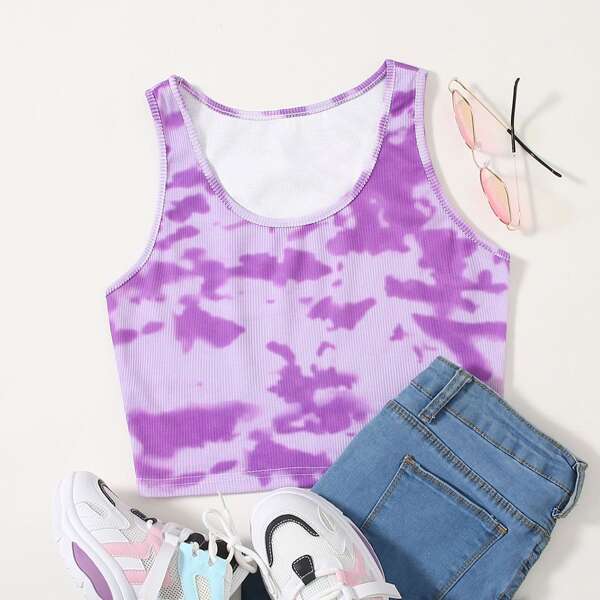 

Tie Dye Ribbed Crop Tank Top, Multicolor