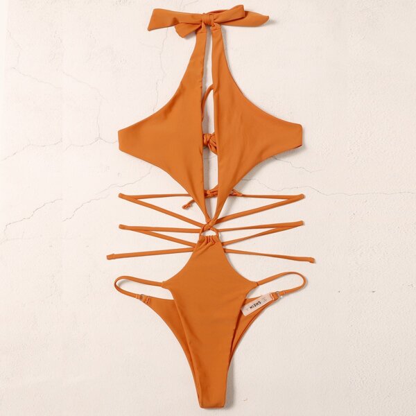 

Cut Out Halter Bikini Swimsuit, Orange