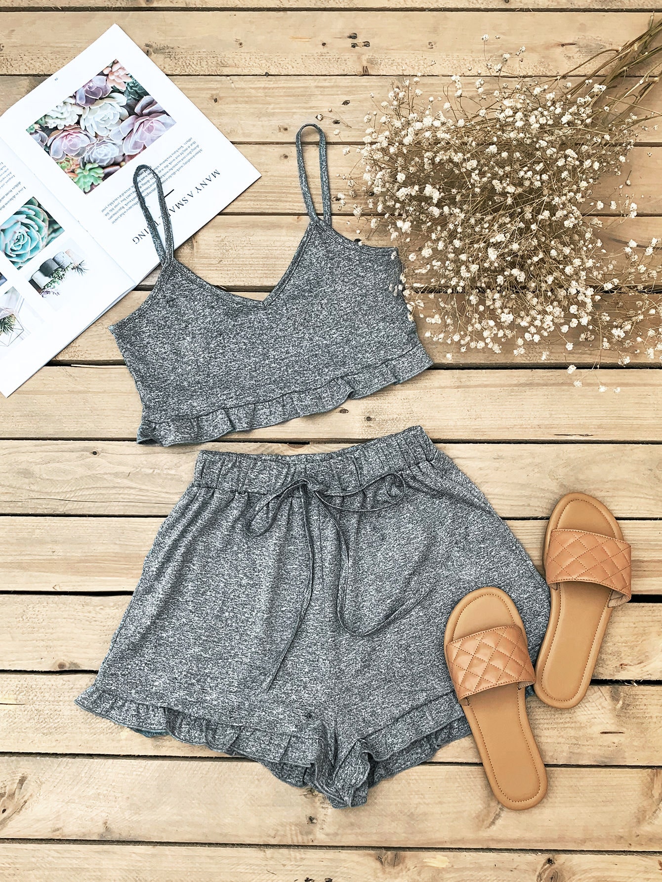 Ruffle Hem Space Dye Cami Top & Shorts thumbnail