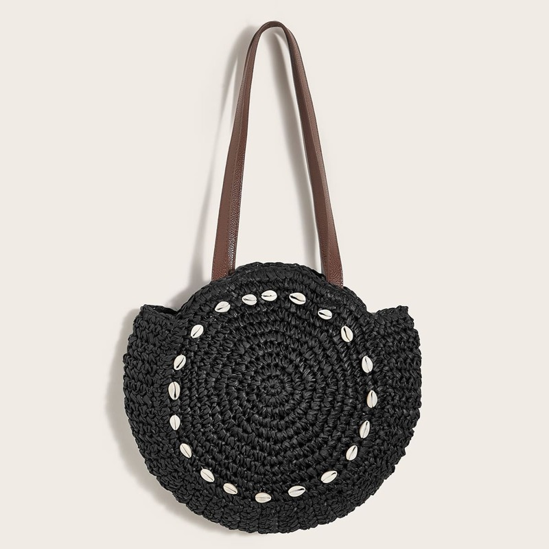 

Braided Round Tote Bag, Black