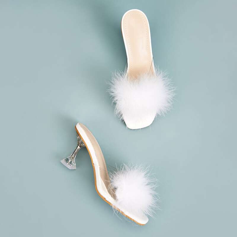 

Fluffy Decor Heeled Mules