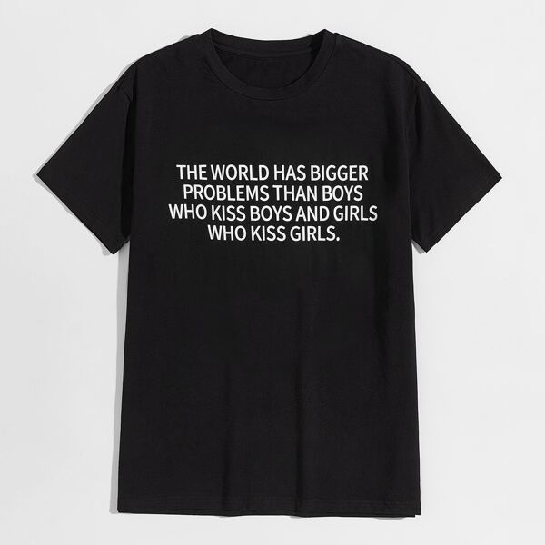 

Men Slogan Graphic Round Neck Tee, Black