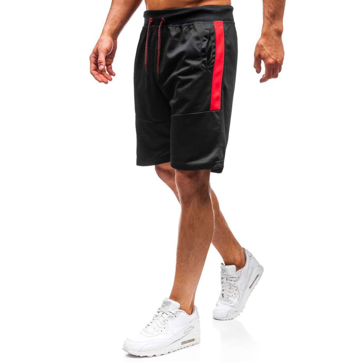 

Guys Contrast Seam Drawstring Waist Track Shorts, Black
