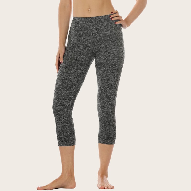 

Icyzone Marled Knit Capri Sports Leggings, Grey