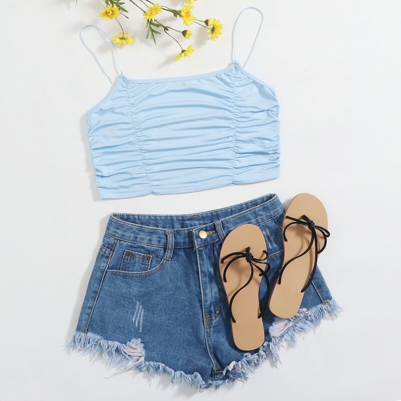 

Ruched Blue Crop Cami
