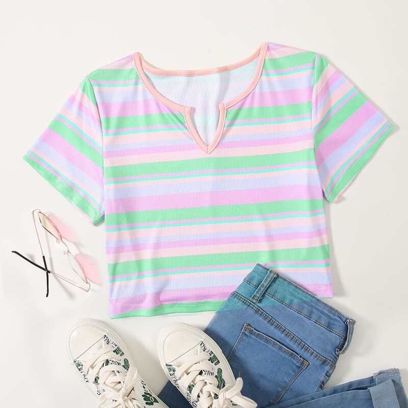 

Notch Neck Striped Tee, Multicolor