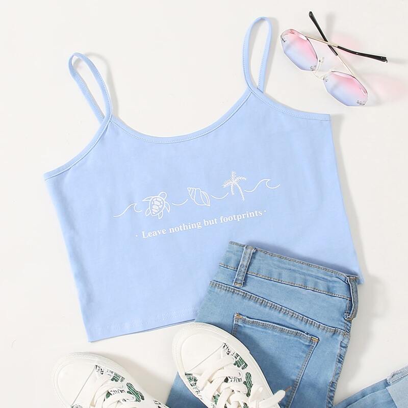 

Slogan Graphic Crop Cami, Blue