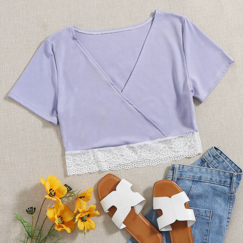 

Lace Hem Wrap Tee, Purple
