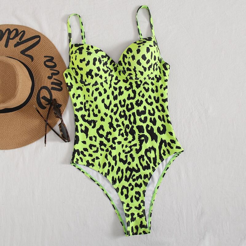 

Neon Lime Leopard One Piece Swimsuit, Multicolor