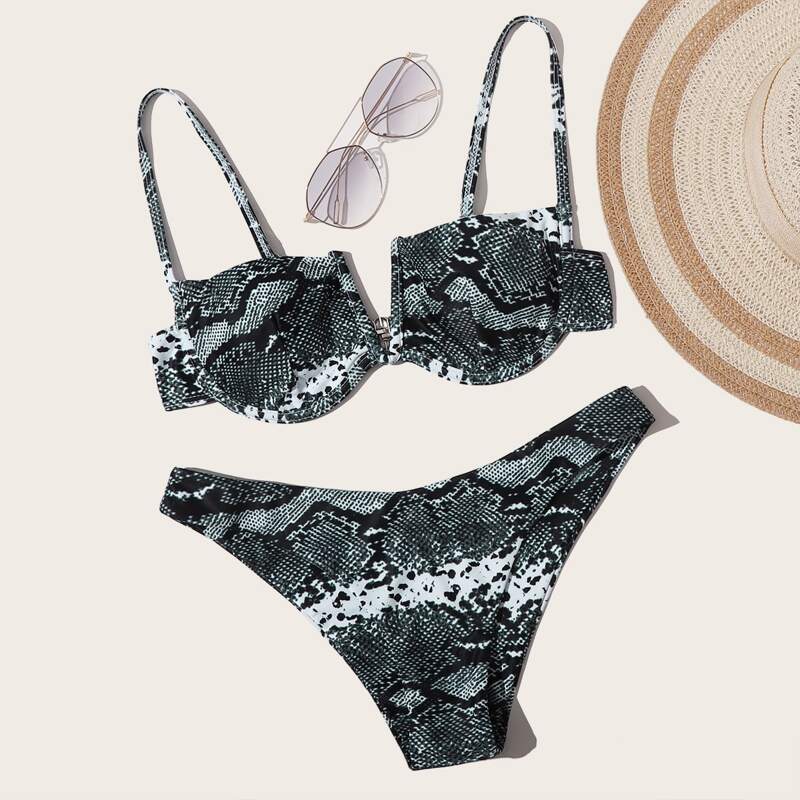 

Snakeskin V Wired Underwire Bikini Swimsuit, Multicolor