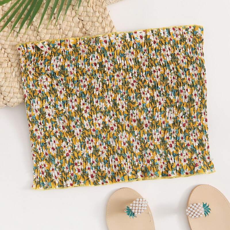 

Ditsy Floral Shirred Tube Top, Multicolor