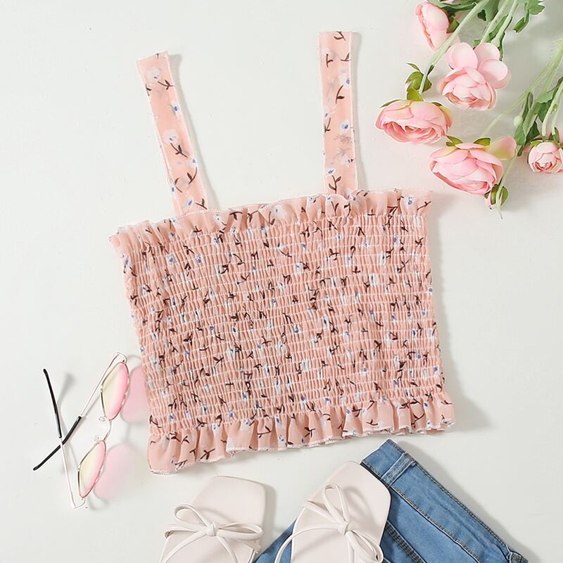

Ditsy Floral Shirred Crop Cami, Dusty pink
