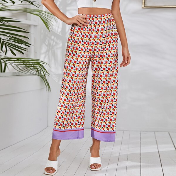 

Geo Print Wide Leg Pants, Multicolor