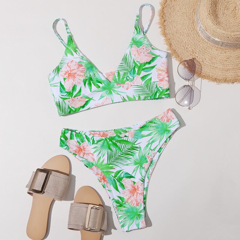 

Tropical High Leg Bikini Swimsuit, Multicolor