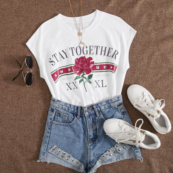 

Floral And Letter Graphic Tee, White