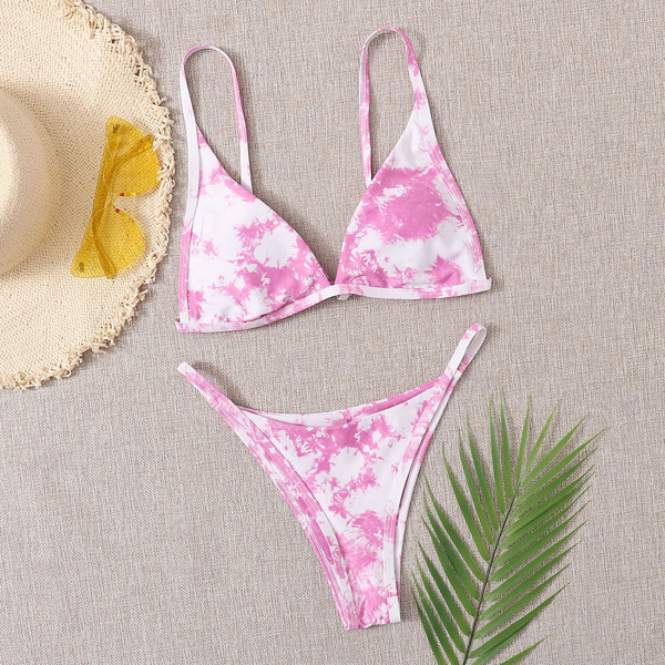 

Tie Dye Triangle Tanga Bikini Swimsuit, Pink