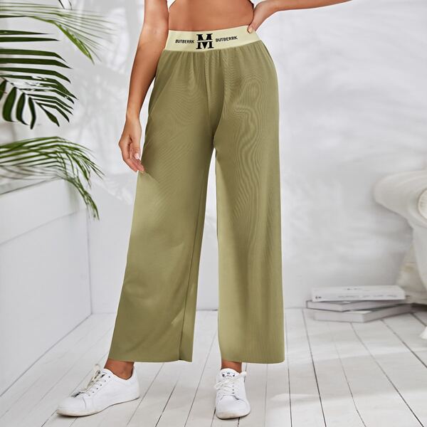 

Letter Graphic Straight Leg Pants, Army green