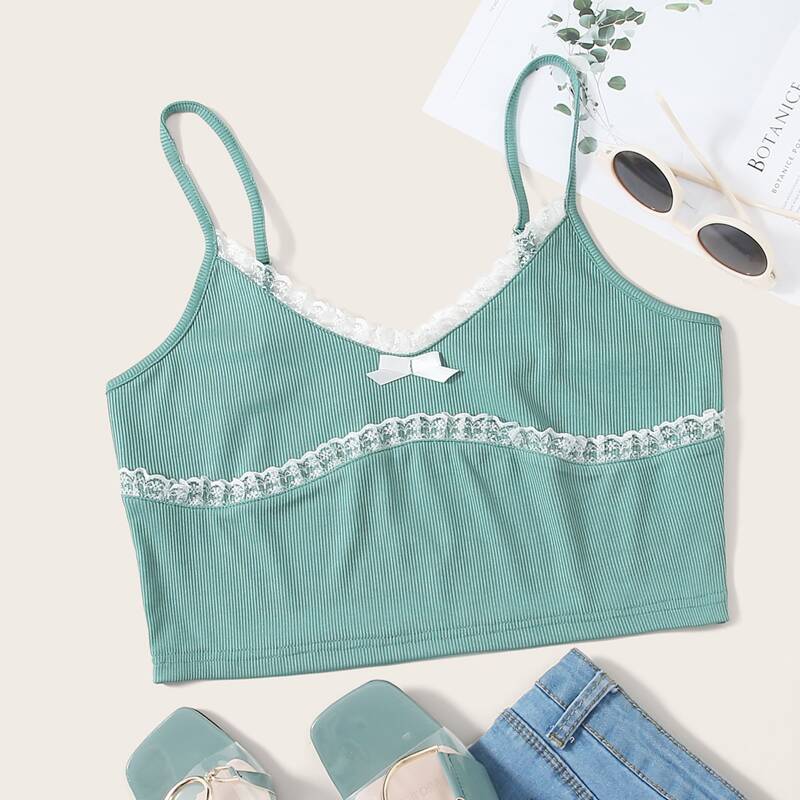 

Lace Trim Crop Cami, Green