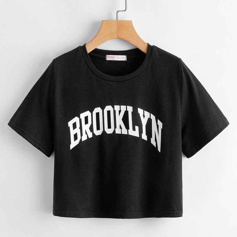 

Letter Graphic Crop Tee, Black