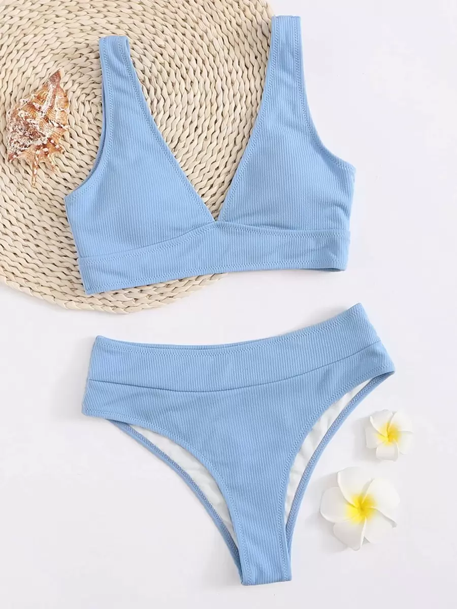 Set bikini cạp cao đi biển mùa hè - Màu xanh lam - Xem 1