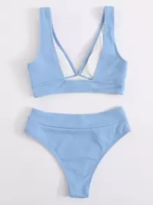 Set bikini cạp cao đi biển mùa hè - Màu xanh lam - Xem 2