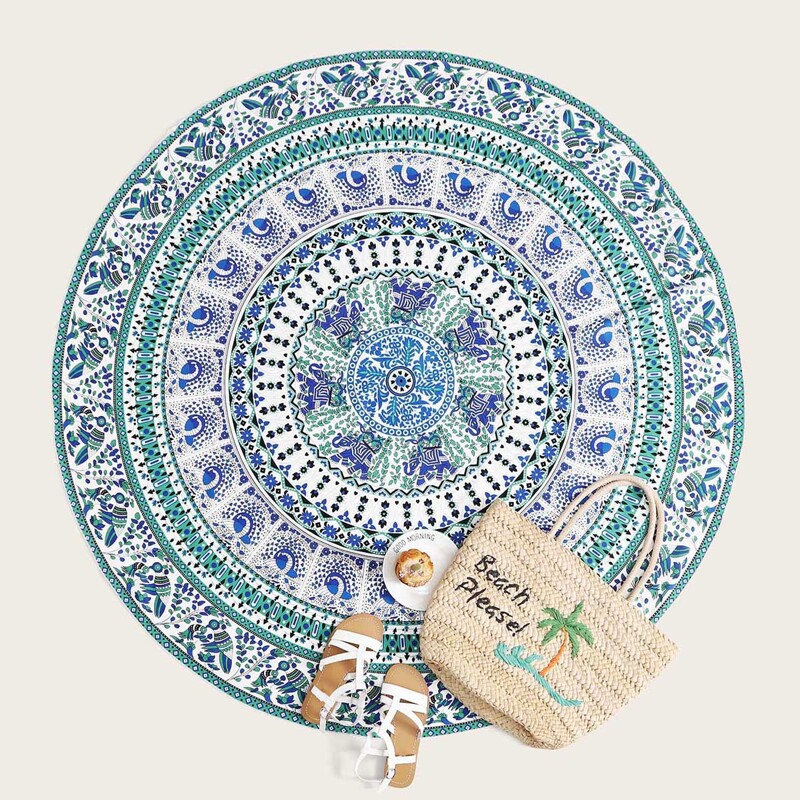 

Tribal Round Beach Blanket, Green