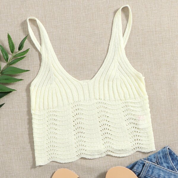 

Hollow Out Crop Knit Top, Beige